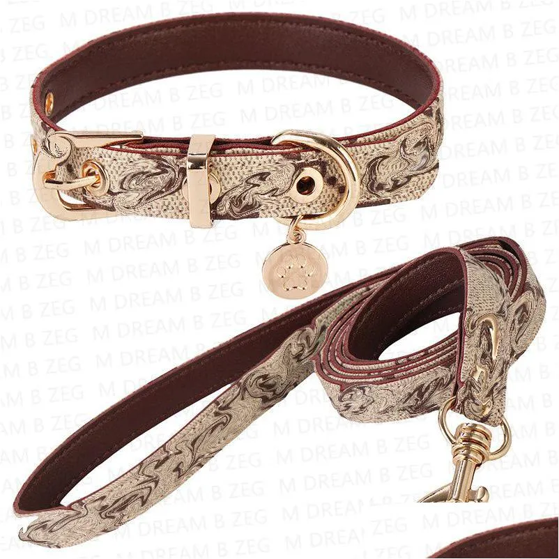 Dog Collars Leashes Designer Fashion Miniature Pet Brand Leather Collar Leash Adjustable Spring Winter Supplies Ps1393 Drop Delivery H Dhnxc