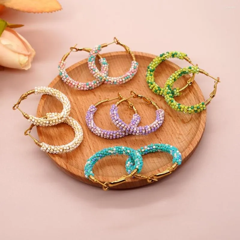 Brincos de argola no verão colorido para mulheres anti-sensível aço inoxidável brinco frisado flor jóias pingente de anel de orelha