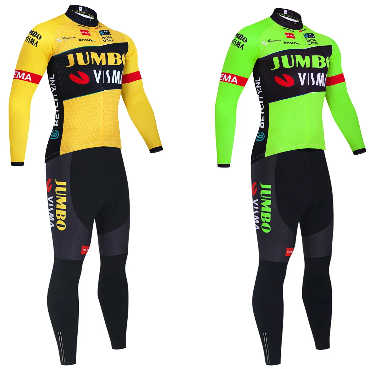 Gold Jumbo Bike Jacket Bibbs Pants Passar Män kvinnor Ropa Clclismo 2024 UAE Team Thermal Fleece Cycling Maillot Jersey Clothing