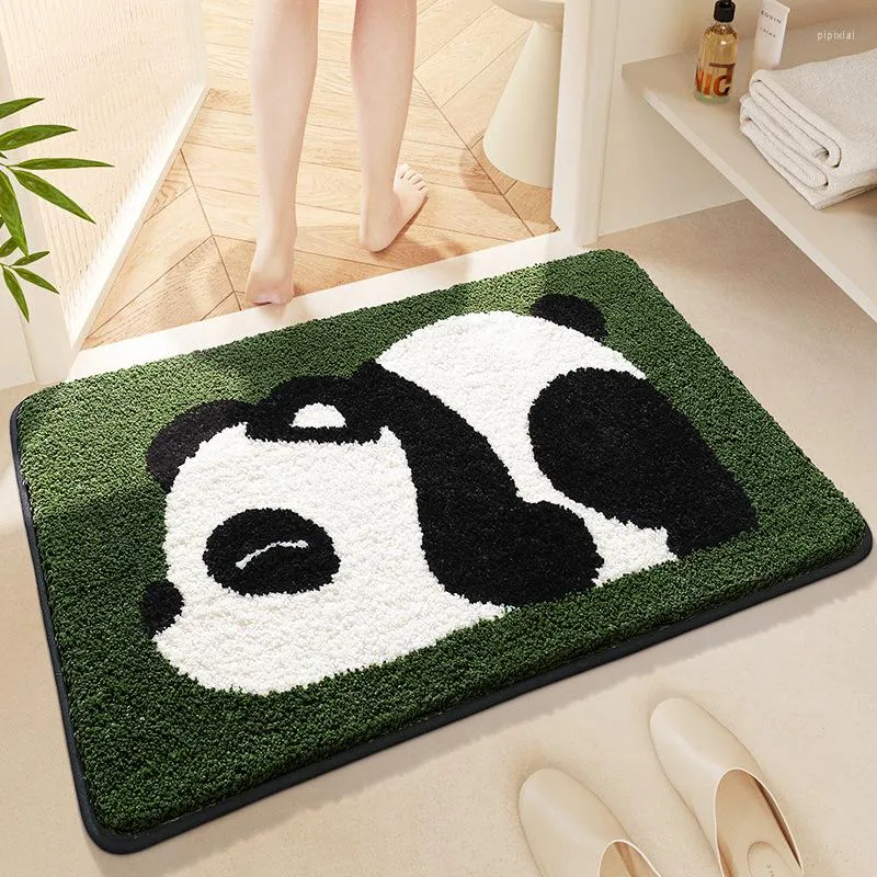 Tapis de bain Tapis de salle de bain antidérapant floqué Panda de dessin animé épaissir tapis super absorbant de grande capacité tapis à séchage rapide près de la baignoire