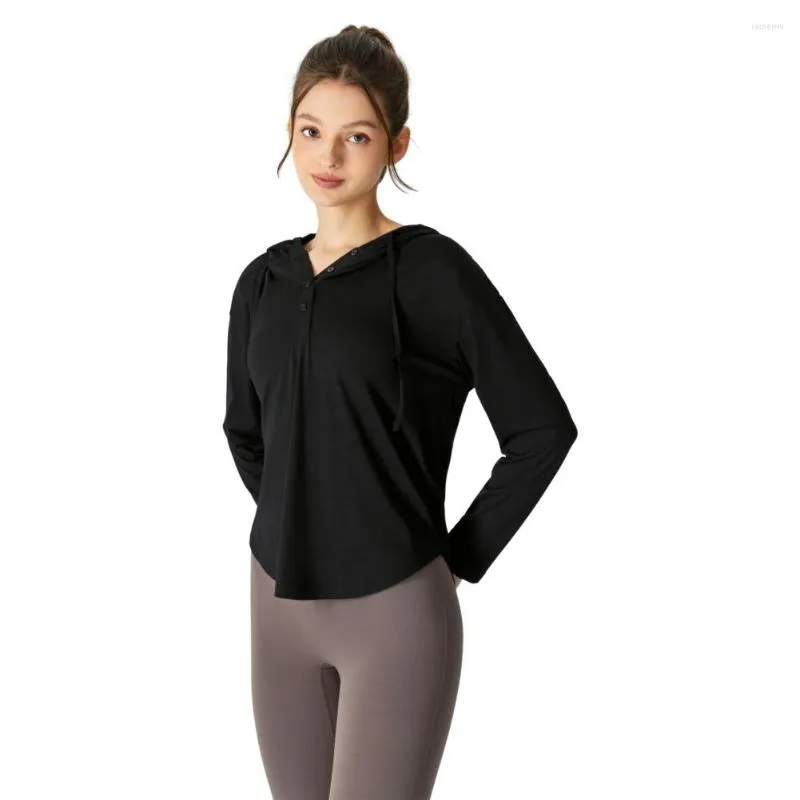 Camicie attive Sport da donna Yoga Top sottile a maniche lunghe con cappuccio Pullover ampio Moda versatile traspirante Abbigliamento ad asciugatura rapida