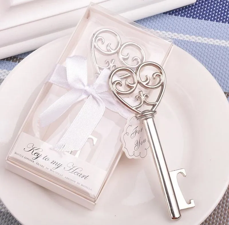 Hot selling Heart Bottle Opener in White Gift box peculiar new 'key to my heart' Bottle Opener wedding favor JF-572