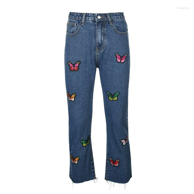 Jeans da donna 2023 Vita alta da ragazza stile donna pantaloni lunghi Cowboy femminile allentato streetwear farfalla ricamata pantaloni dritti