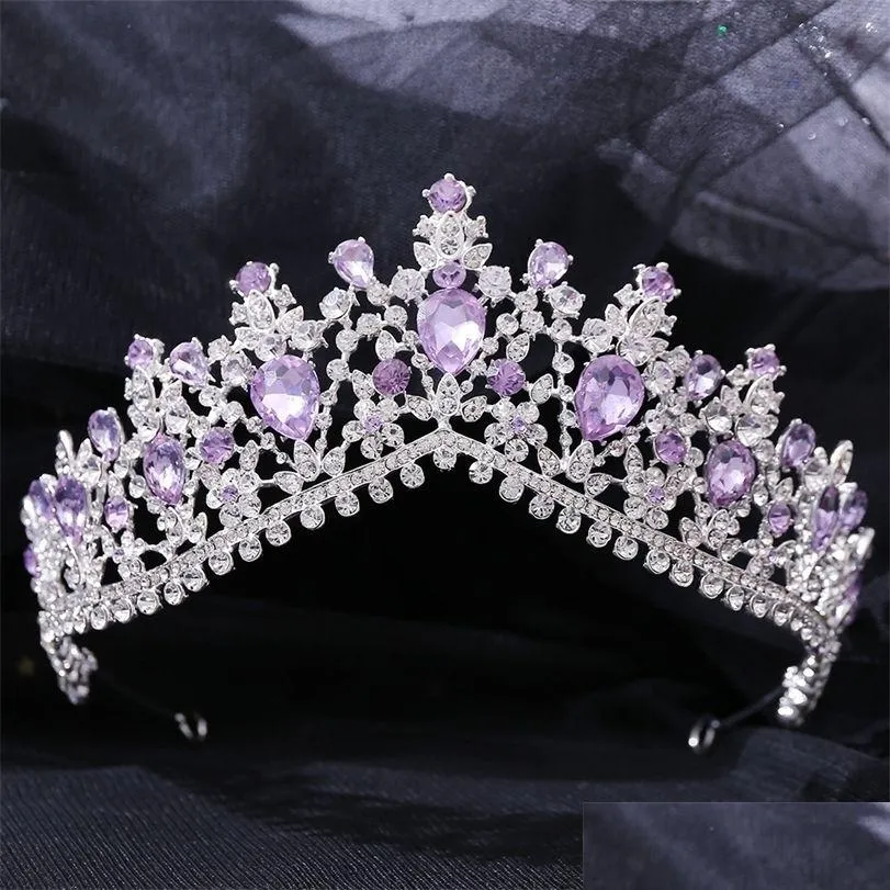 Gioielli per capelli Kmvexo Vintage Sier Colore Viola Diademi Corone Fasce Sposa Festa Diadema Ornamenti da sposa 221109 Consegna a goccia Hairje Dhgjp