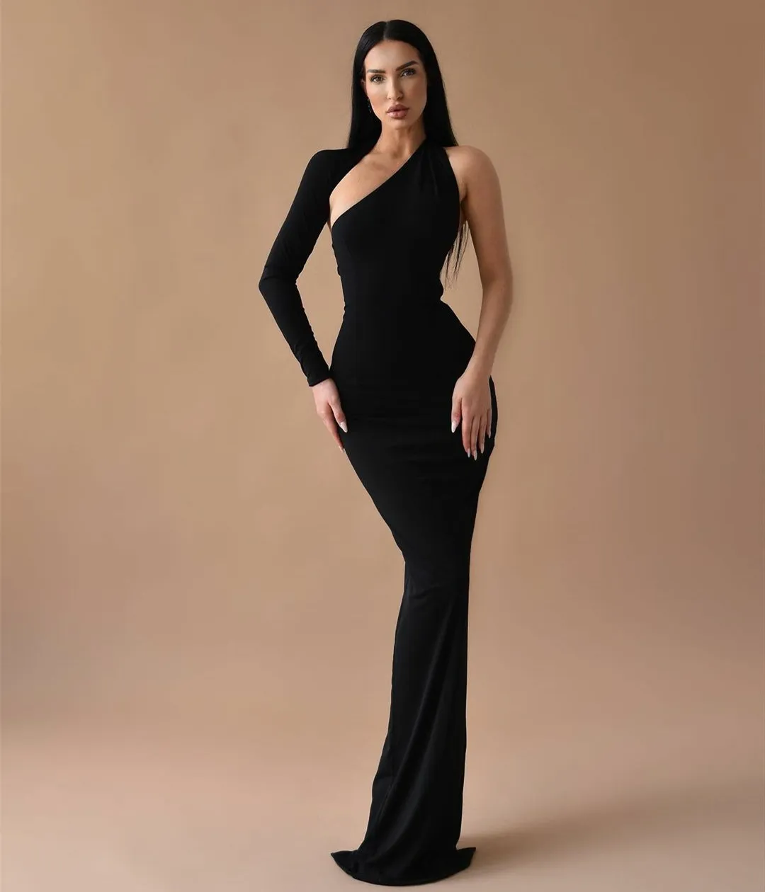 sleek black evening dress ALYSON BLACK FITTED GOWN | CULT MIA