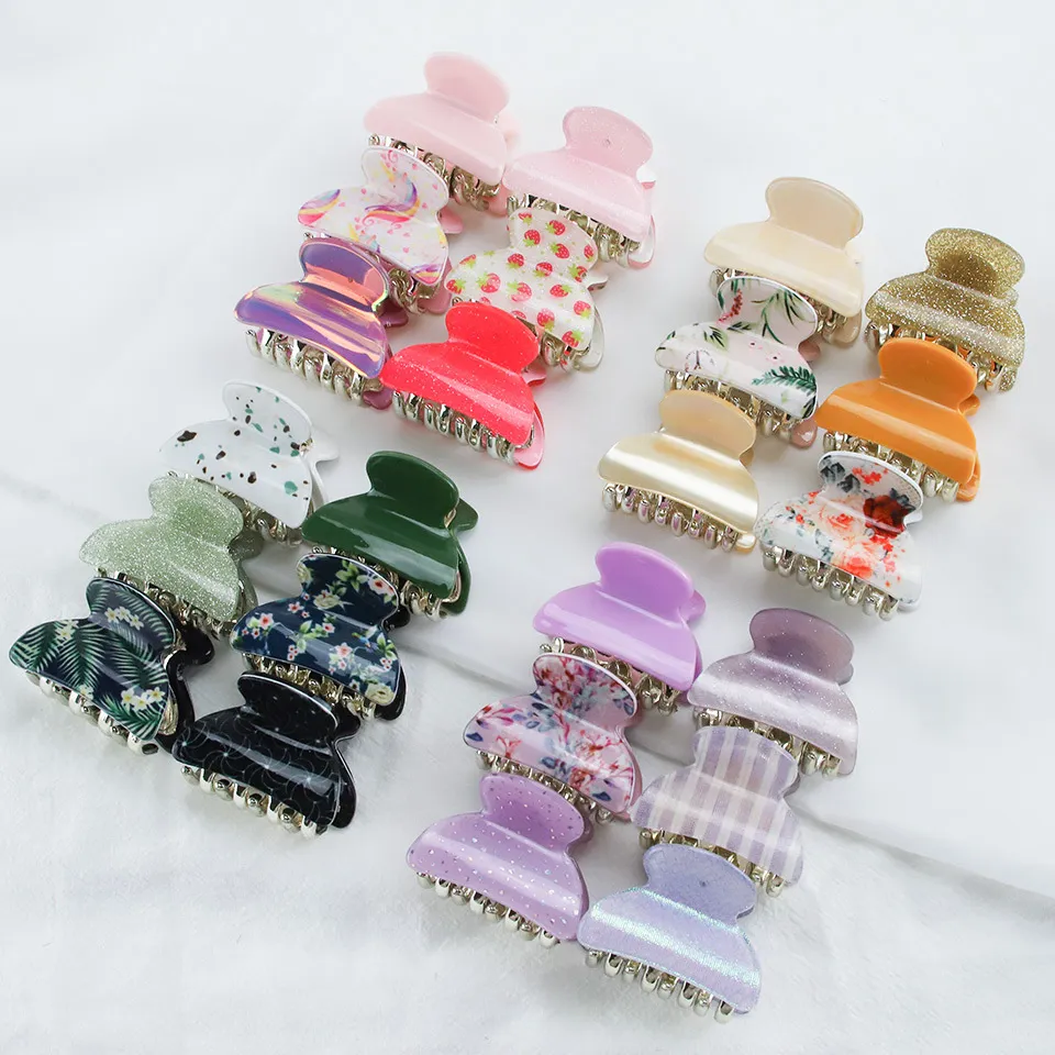 Hårklämmor Barrettes 6pcslot 4cm akryl Small Crab Claw Clip Women Girls Söta blommig Leopard Plast Barrette Clamp Hairpin Accessories 230907