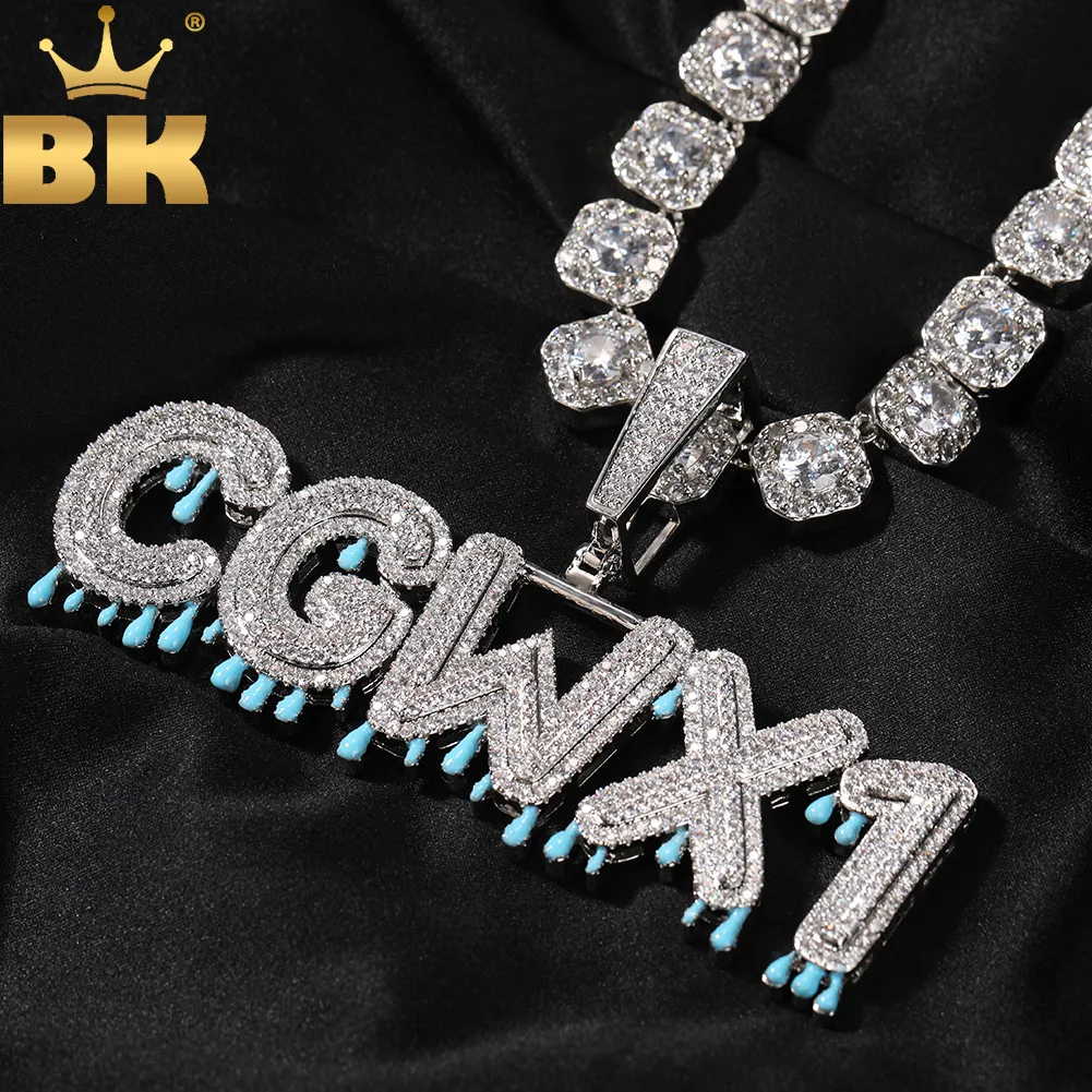 Pendanthalsband The Bling King Custom Fluorescen Drip Bubble Letters Iced Out CZ Personligt namn Letter Pendant Halsband Hiphop Jewelry 230908