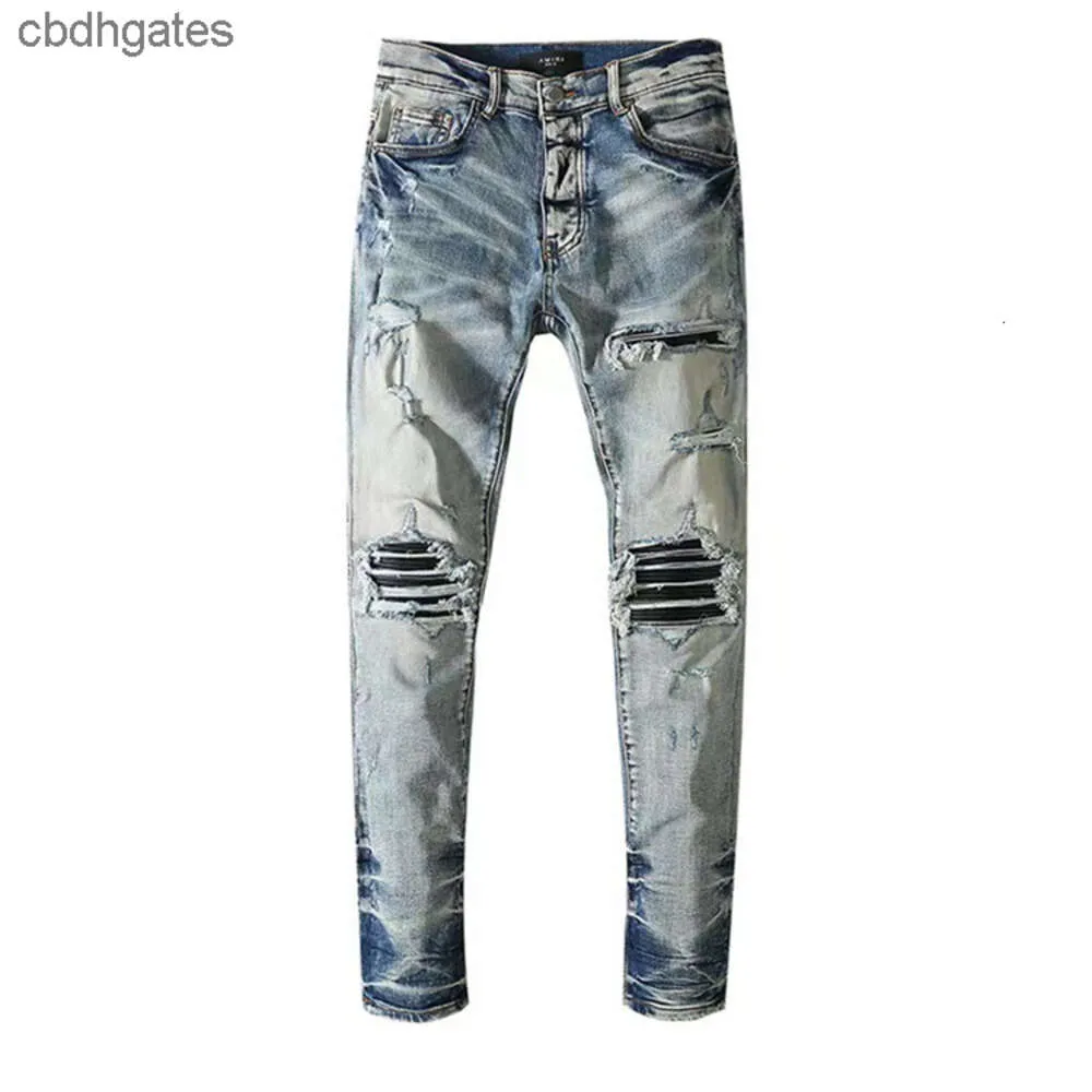 Jeans viola Moda uomo Jean 2023 Demin Pantaloni elastici con foro dritto al ginocchio Slim Amiirii da uomo