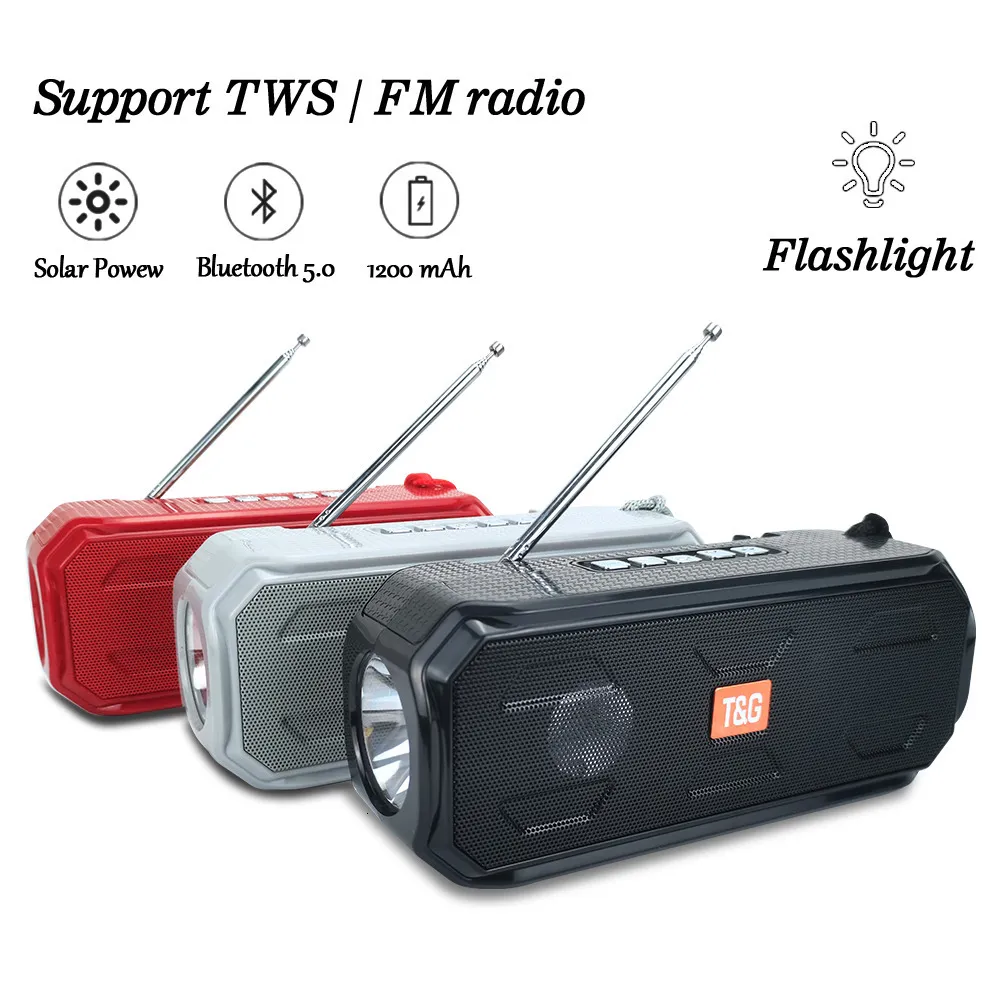 Portable Sers TG280 Solar Charging Wireless Stereo Ser With Flashlight Outdoor TWS Bass Music Box Bluetoothcompatible TF FM Radio 230908