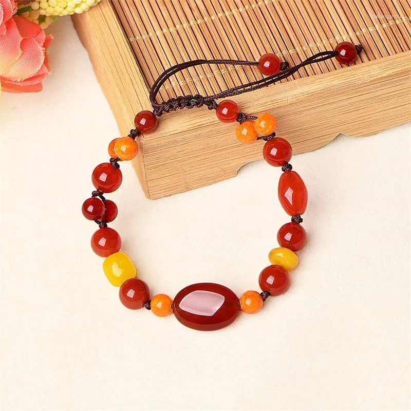 Strand Ethnic Style Red Agate Bracelet Hand Rope Women'S Individuality Antique Hand-Woven Jewelry