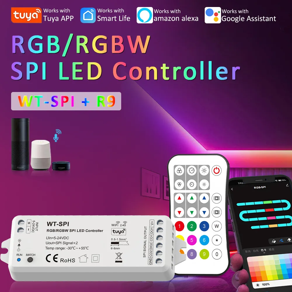 DC5-24V SPI TUYA LED Contrator Wi-Fi Smart Life RGB RGBW Pixel kontroler WS2811 WS2812B Adresowalne światło paska LED RGBIC