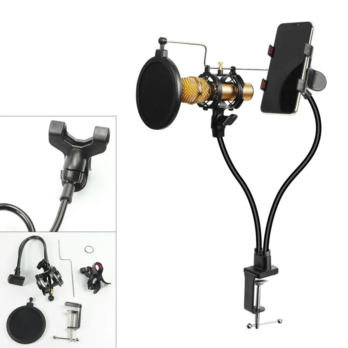 Akcesoria Studio Lighting 3 w 1 stojak mikrofonowy Uchwyt zacisk telefon