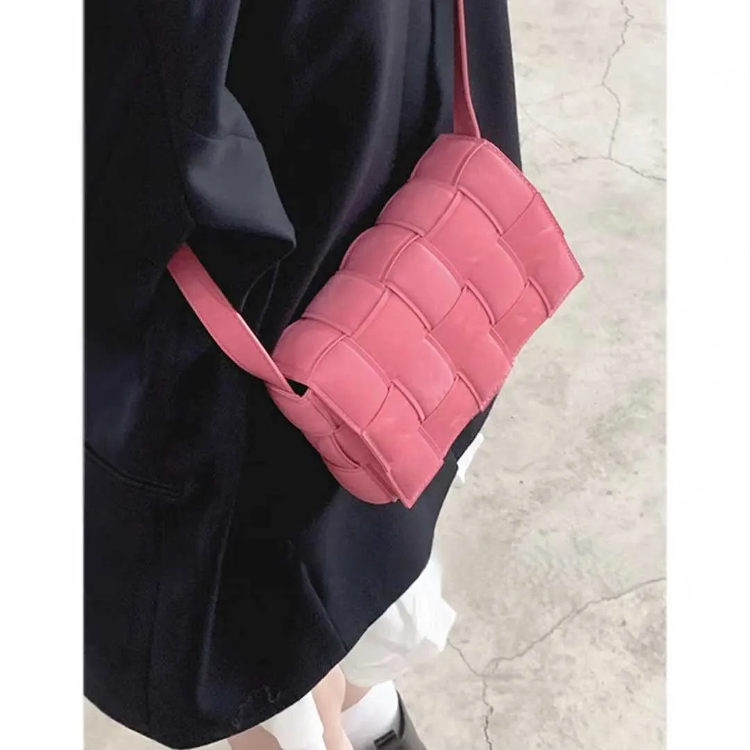 Women Woven Bags BottegaaVeneta LY Small Design Pink for Women's 2023 New Summer Fashion Woven Small Square with Advanced Sense One Shoulder Crossbody