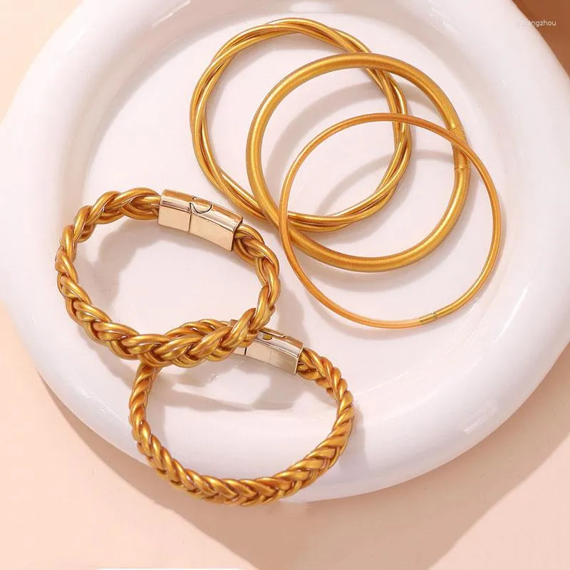 Bangle 5 Pcs Set Plastic Weave Silicone Tube Jelly Bangles Bracelet For Women Holiday Party Fashion Jewelry Accessories AB010