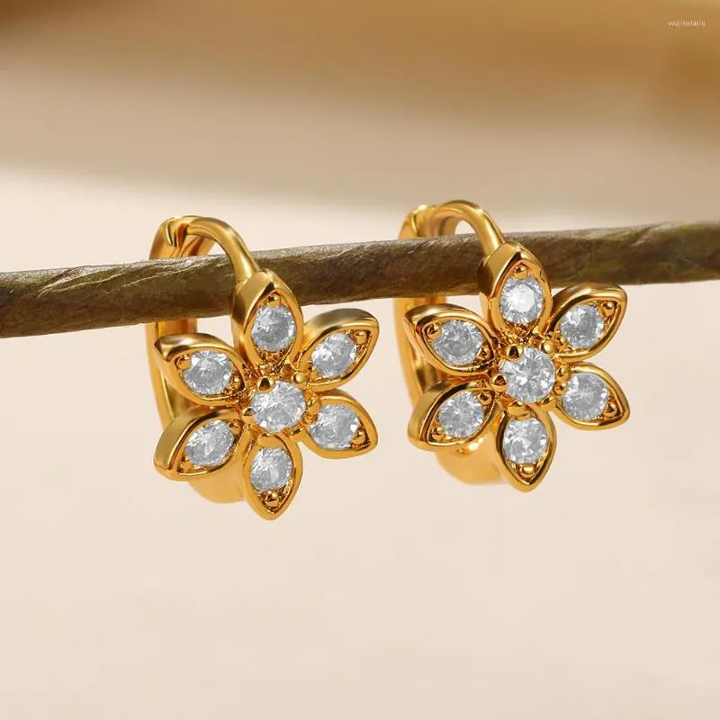 Hoop Earrings Korean Fashion Flower For Women Girls Gold Platinum Color Zircon Temperament Girl Year Jewelry Gifts