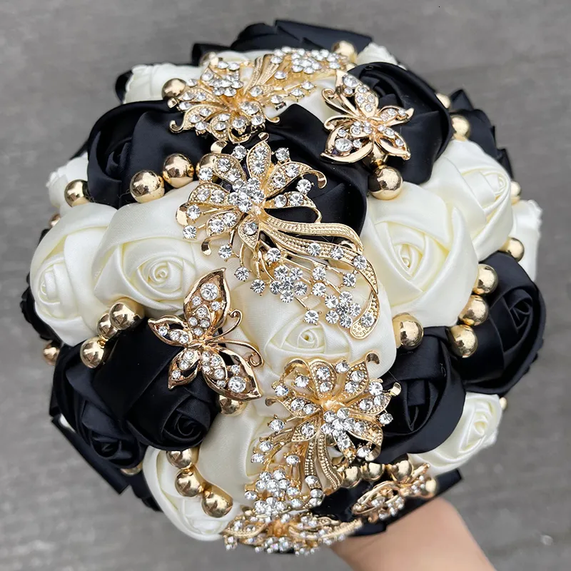 Faux verdure florale vendant des bouquets de mariée et de demoiselle d'honneur strass exquis roses en soie et perles bouquets de mariage de sœurs faits à la main 230907