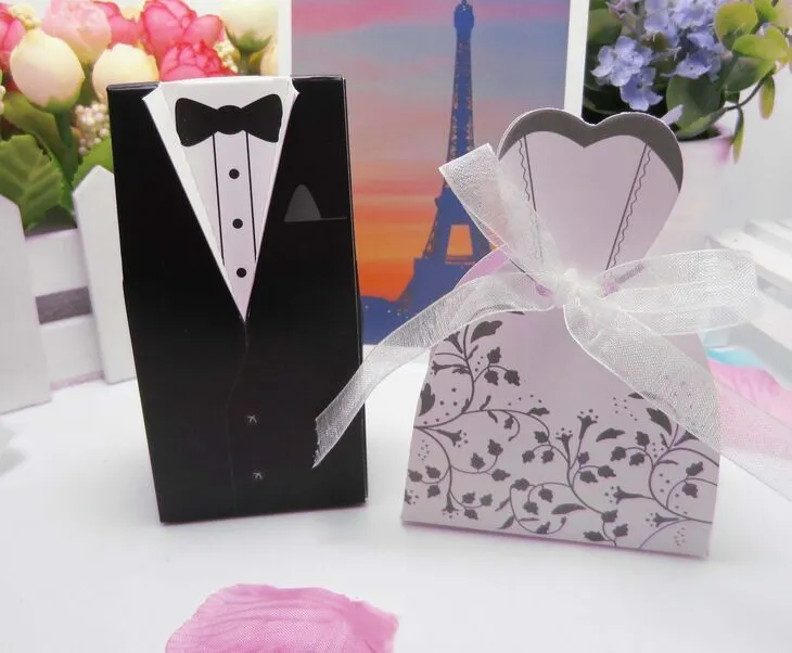 Candy Box Bride Groom Wedding Bridal Favor Favor Favor Pudełka Suknia Suknia Tuxedo 100 szt. 50 PAROWA NEW361Y ZZ