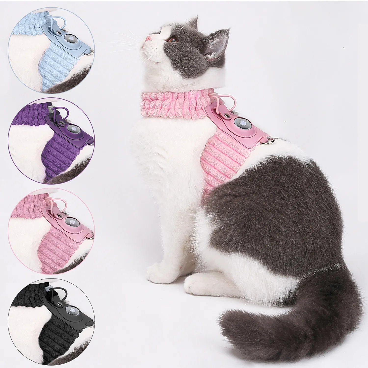 Wholesale Dog Collars Leashes Harness Cat Chest Strap With Airtag Holder Adjustable Vest Coral Fleece Breathable For Small AntiLost Accessories 230907 From Heng10 9.59 DHgate.Com