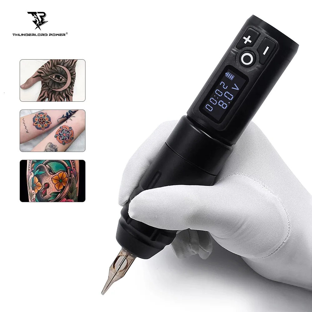 Machine à tatouer stylo à batterie rotatif sans fil moteur puissant avec affichage numérique LCD de puissance portable pour le maquillage permanent du corps de l'artiste 230907