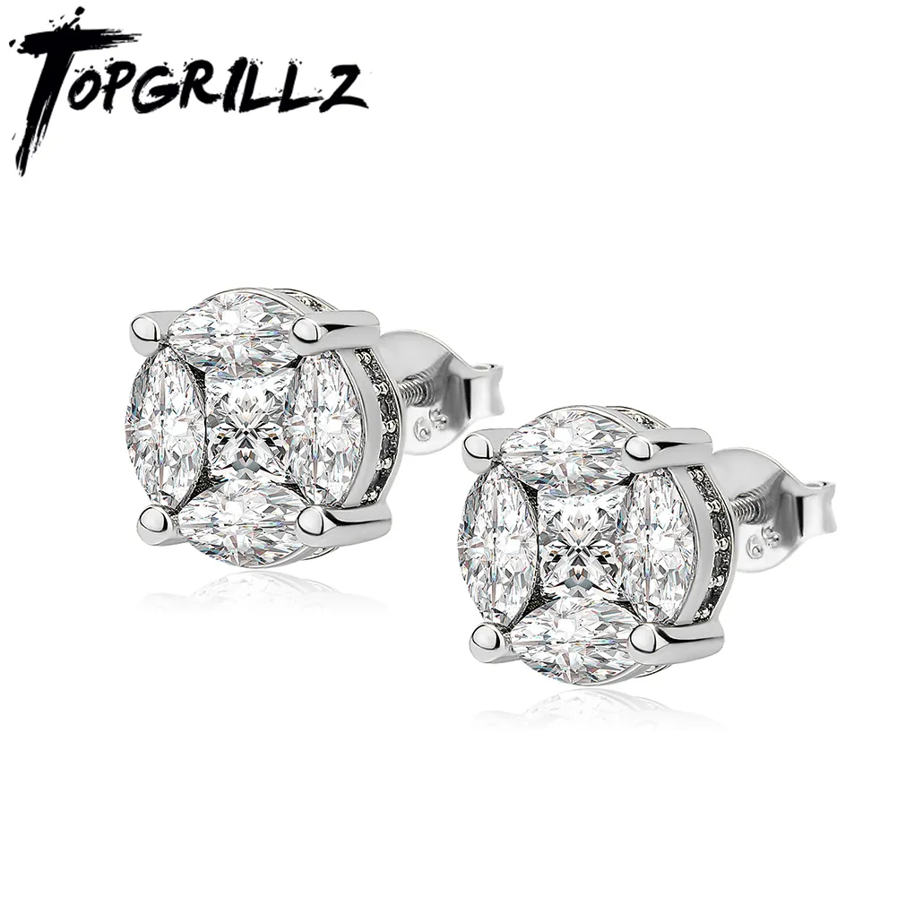 Stud TOPGRILLZ Round Stud Earrings Iced Prong Setting Cubic Zirconia Earrings For Women Classic Jewelry For Birthday Gift 230908