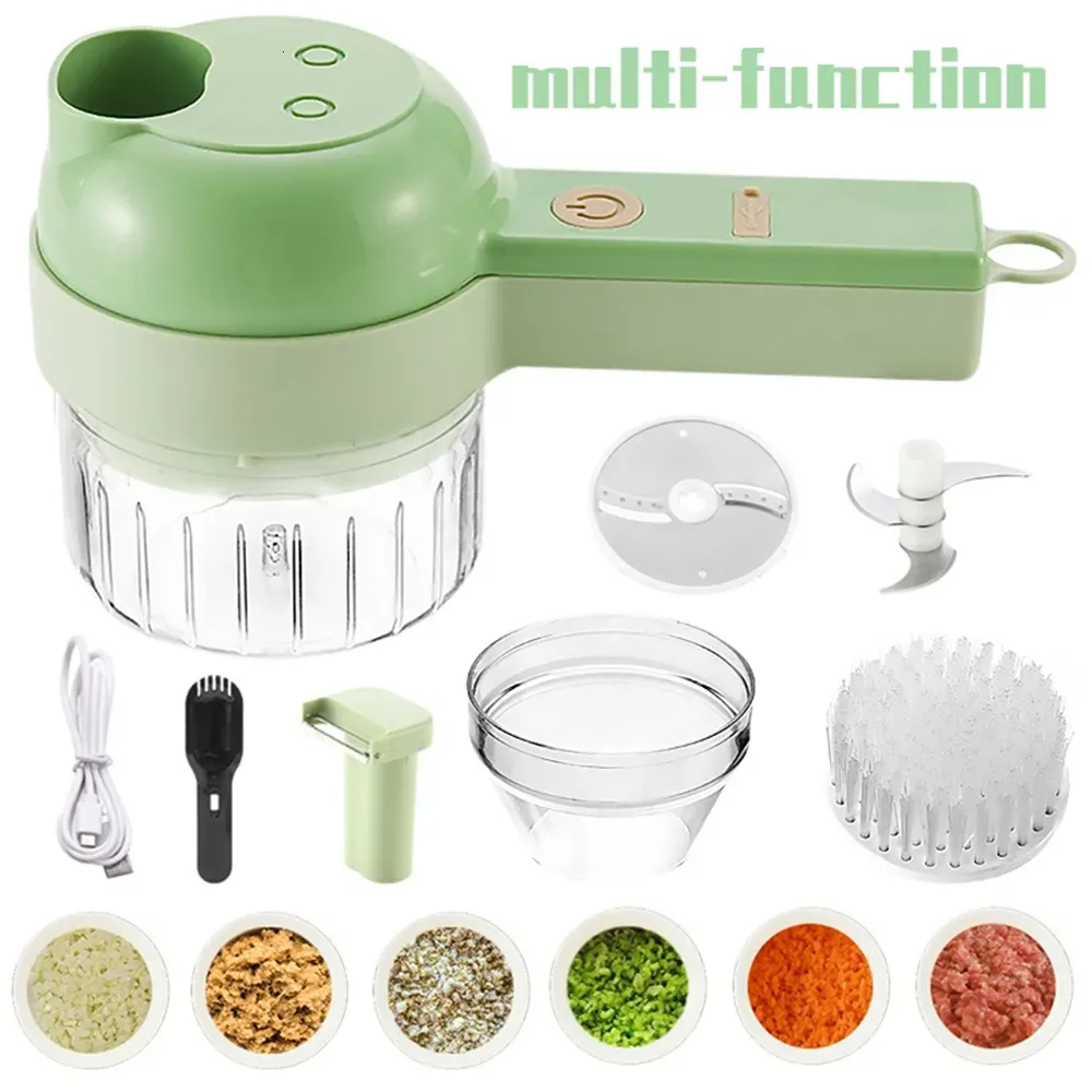 Handgehaltener 4-in-1-Multifunktions-Elektro-Gemüseschneider, Slicer, Knoblauch, Schlammstampfer, Maschine, Zerkleinerer, Lebensmittel, Scheiben, Prssing, Mixer, Obst und Gemüse, Werkzeuge per Seeschifffahrt