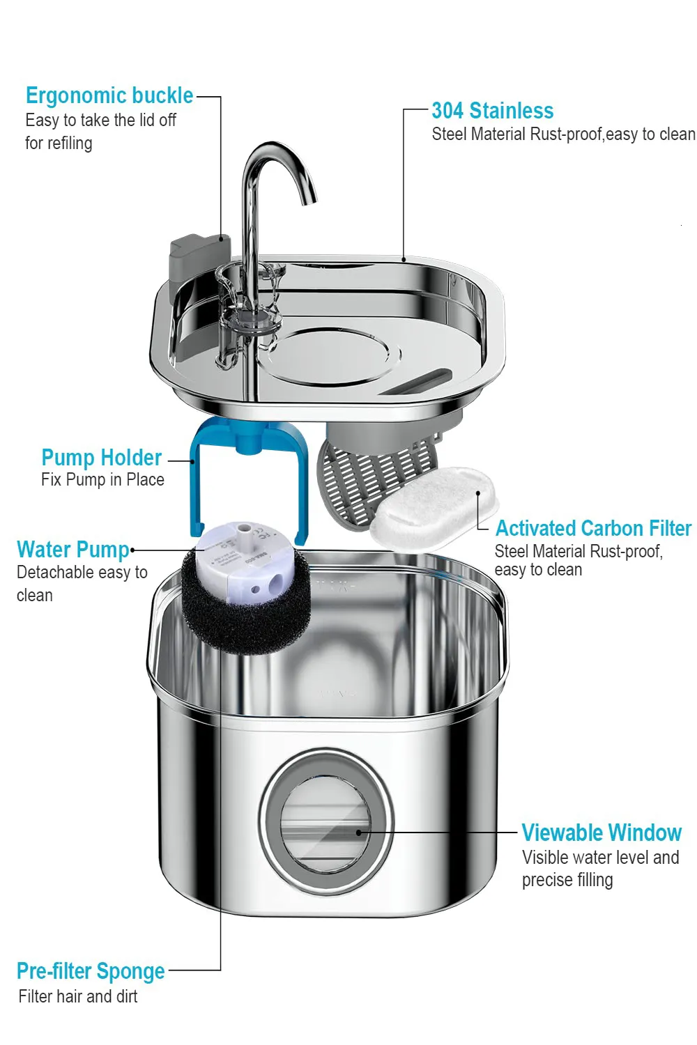 Stainless Steel Cat Water Fountain 32L 108oz Super Quiet Automatic Pet Water Dispenser With Clear Water Level Window From Heng10 18.53 DHgate.Com
