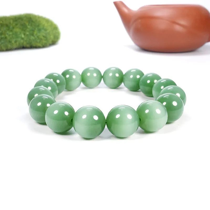 Hetian jade olho de gato mão corda redonda contas pulseira jade único círculo natural masculino e feminino