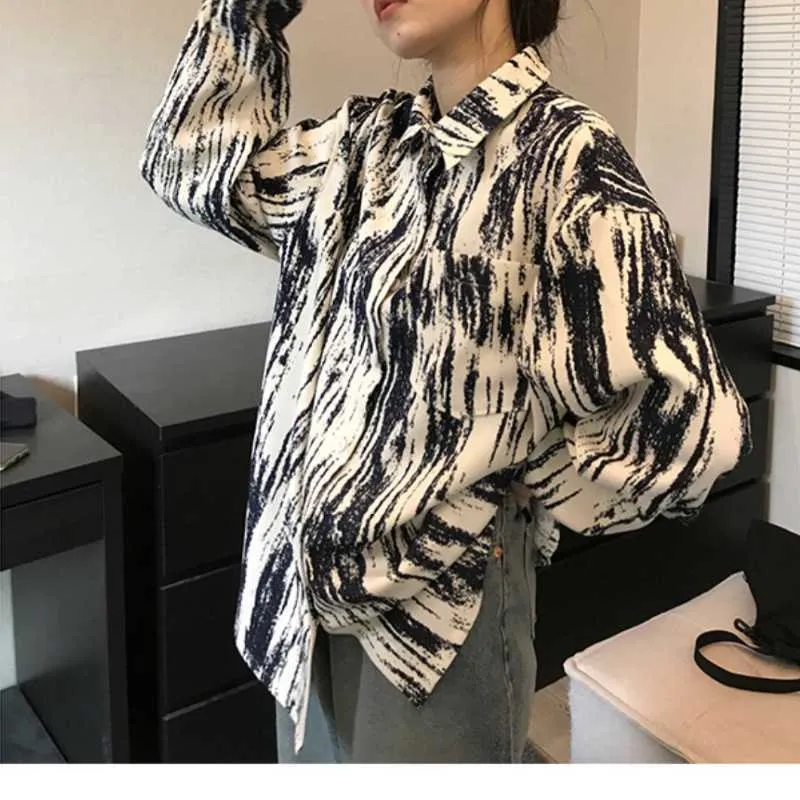 Deeptown Kpop Streetwear Oversize Tie-dye Blouse Vrouwen Harajuku Mode Vintage Lange Mouwen Hippie Button Up Tops Vrouwelijke