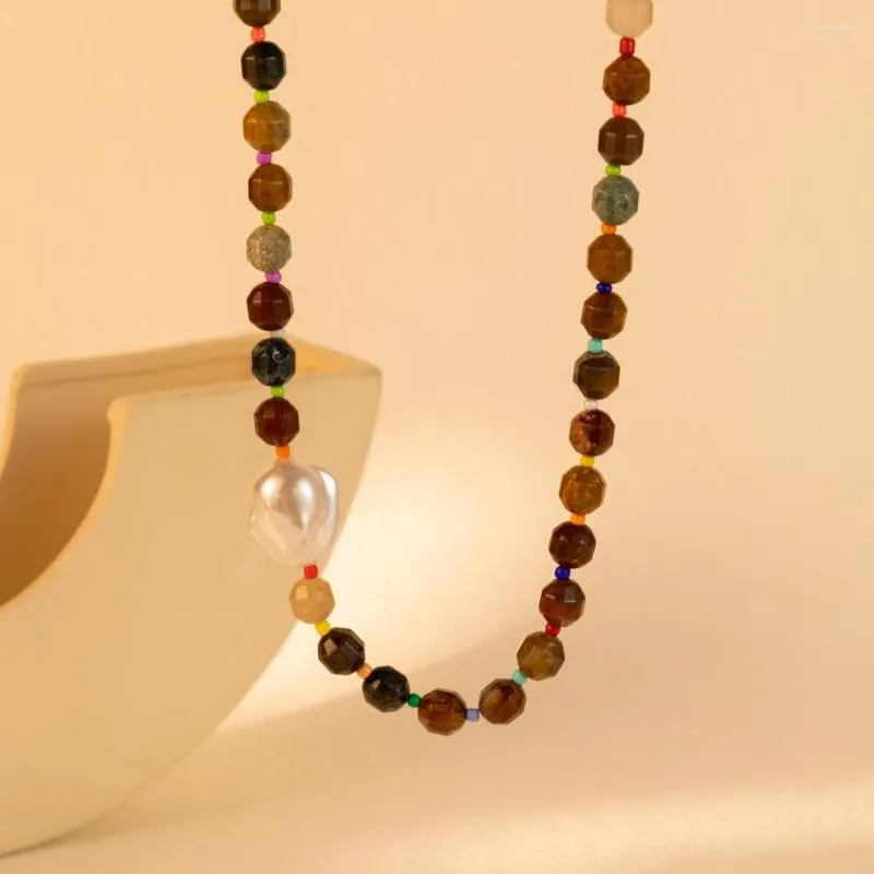Choker färgglad natursten oregelbunden imitation pärlhalsband för kvinnor nisch design mångsidig dams födelsedagsfest gåva smycken