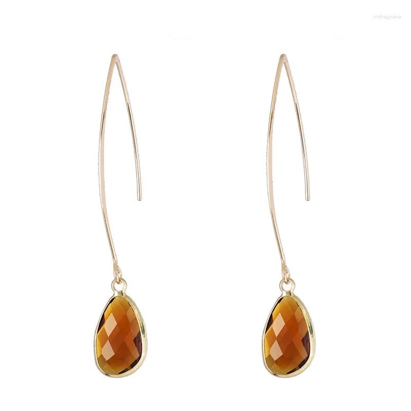 Dangle Oorbellen Squre Glas Omrande Lange Messing Ronde Drop Earring voor dames