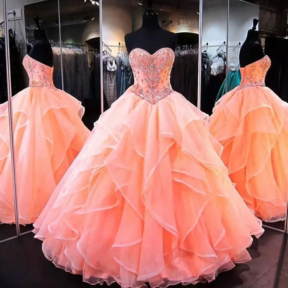 3D Flora Sweetheart Quinceanera Dresses Off Rame Appliques Flowers Sweet 15 urodziny księżniczka suknie imprezowe vestidos de 15 anos balowy 17 suknia balowa