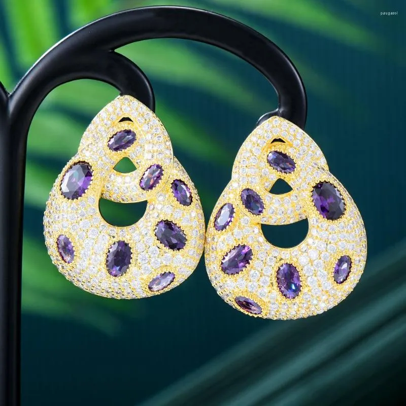 Studörhängen Godk Korea Trendy Purple Waterdrop Earring for Women Accessories Full Cubic Zircon Pendientes Mujer Moda 2024