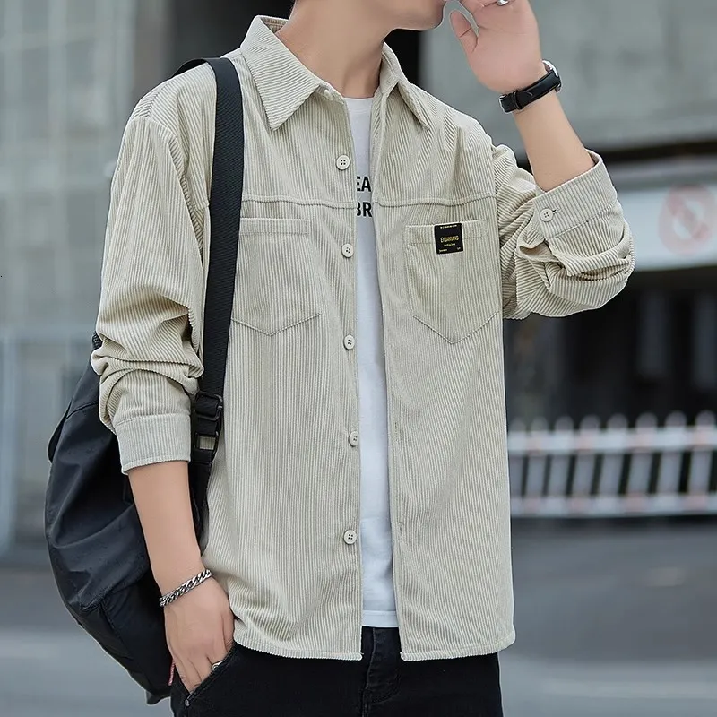 Men's Casual Shirts Art Style Corduroy Long Sleeve Autumn Korean Shirt Man Fashion Oversize Coat Quality Clothing 2023 230907