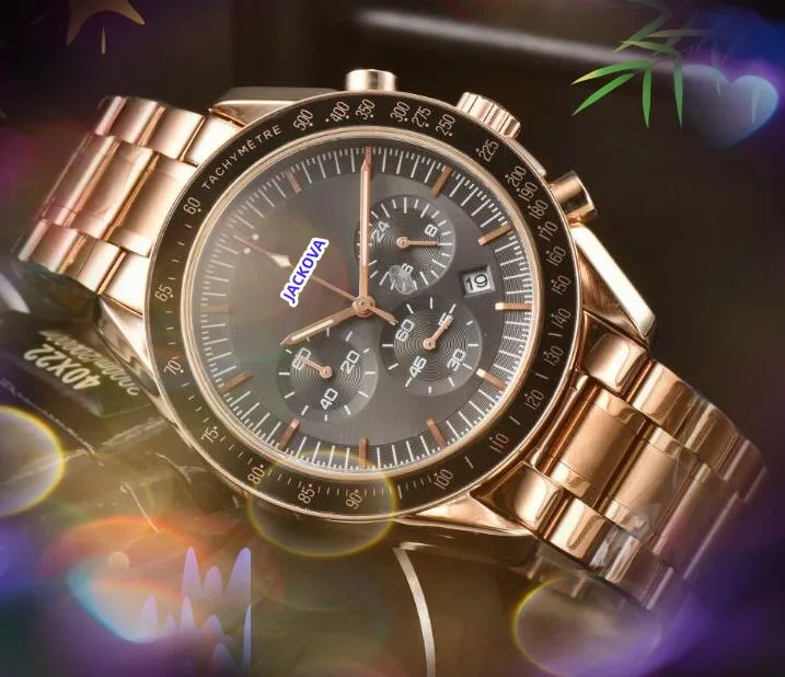 Heren hoge kwaliteit maanhorloge volledige functionele stopwatch Quarz chronograaf uurwerk klok waterdichte lichtgevende fijne roestvrijstalen horloges geschenken