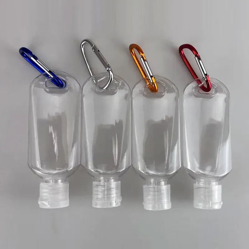 groothandel 50 ml lege plastic alcohol hervulbare fles met sleutelhanger haak helder transparant handdesinfecterend flesje gemakkelijk mee te nemen LL