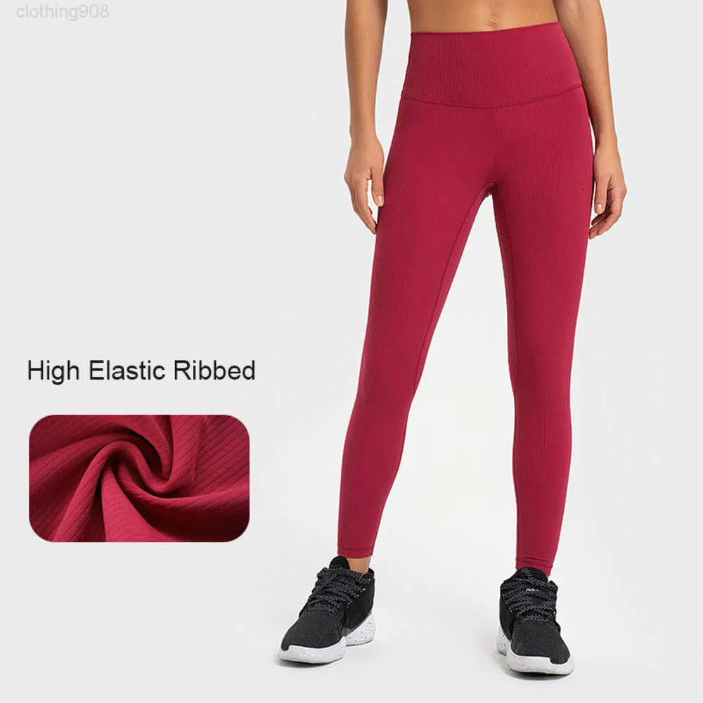 Geribbelde High-Rise Pant Yoga L-362 Broek Nude Sense-leggings hebben T-lijn Damesbroeken Zachte joggingbroek die strak loopt