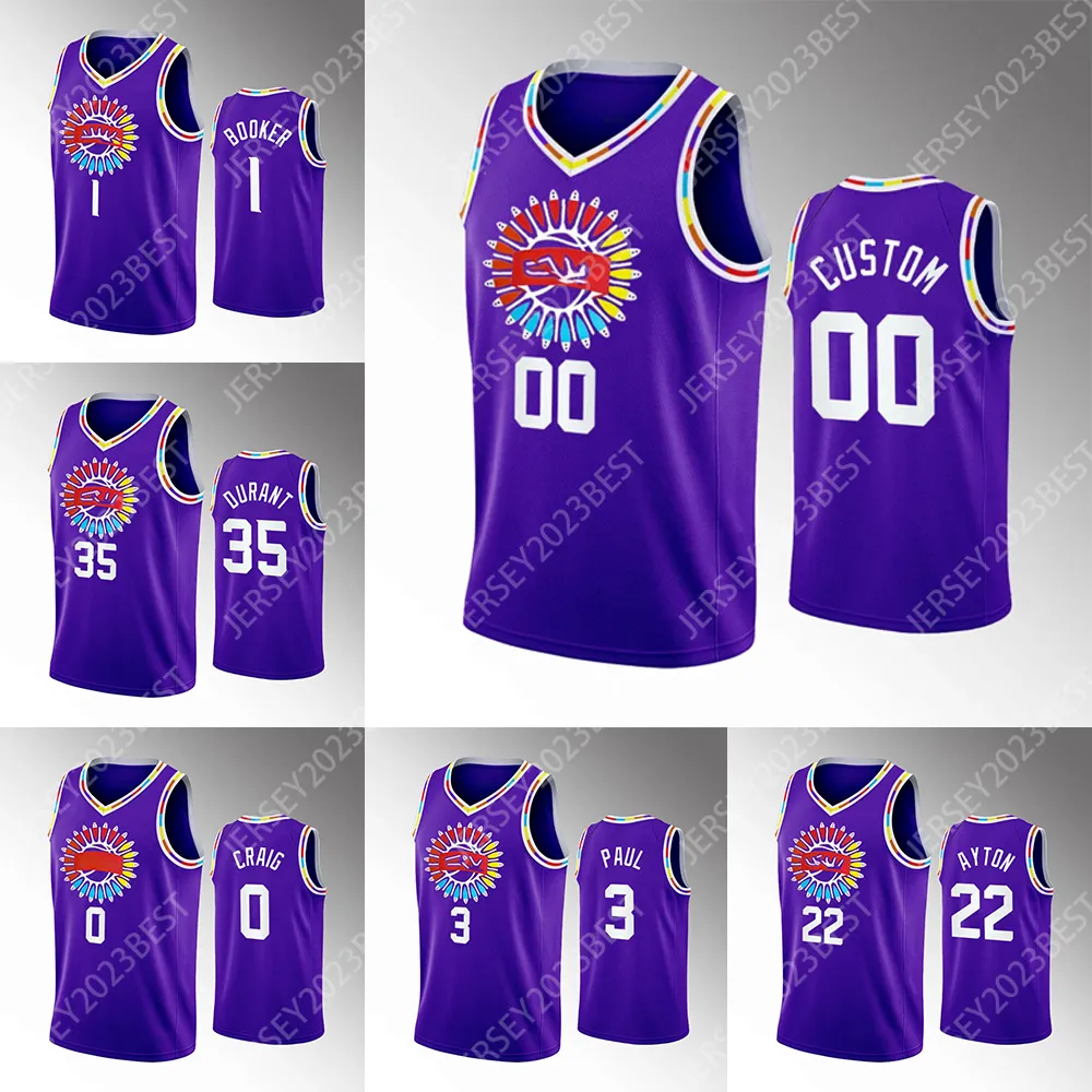 2023 New 1 Booker 23 Eric Gordon Kevin Durant 3 Beal Basketball Jerseys Devin Top The Sun Men 13 Ayton 23 Cameron Johnson Shamet 25 Mika Bridges Steve Nash 35 Chris Paul