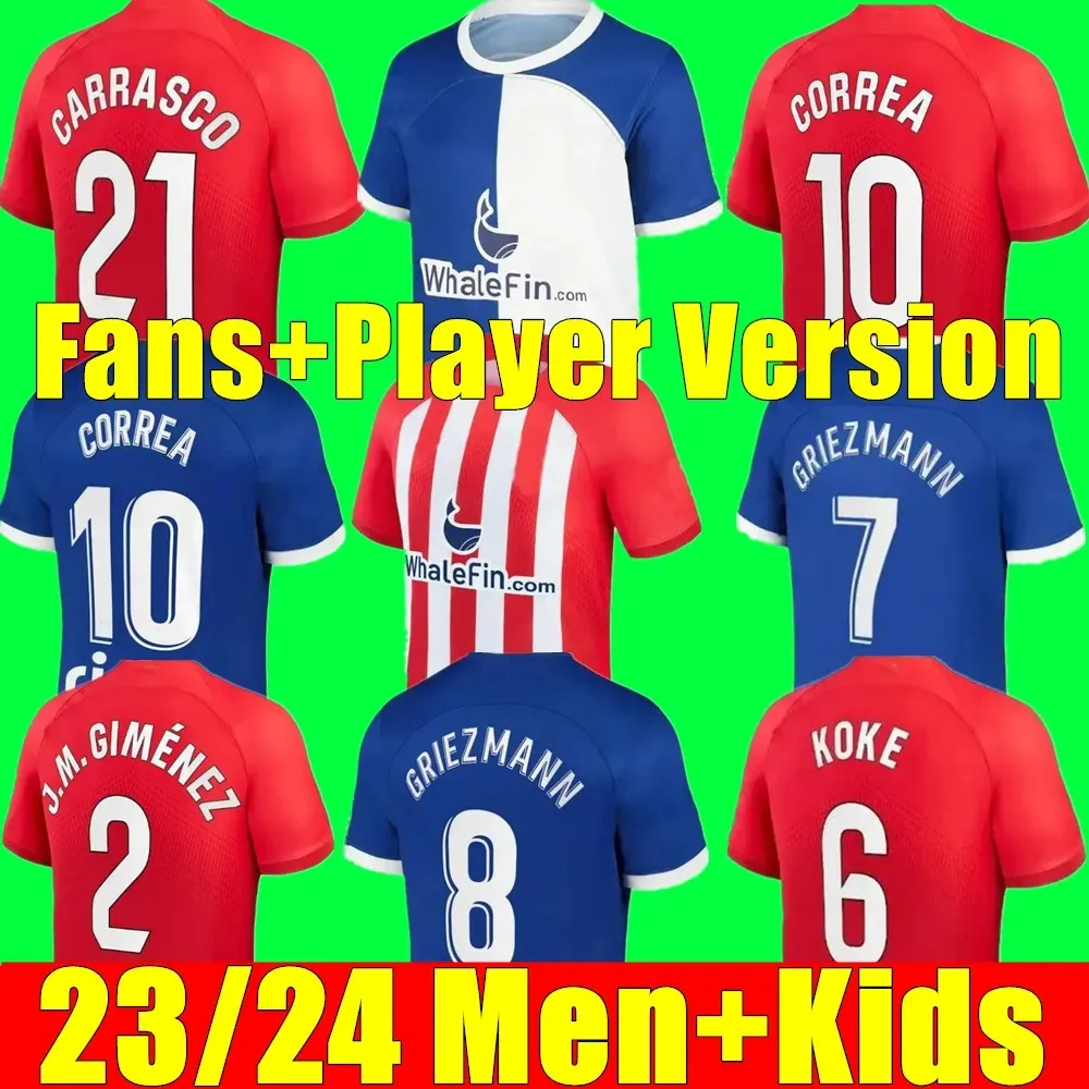 Atletico Madrids Soccer Jerseys Griezmann 23 24 120 -årsjubileum 2023 2024 M.llorente Koke Saul Correa Lemar Football Shirt Men Kids Kit Set Uniforms