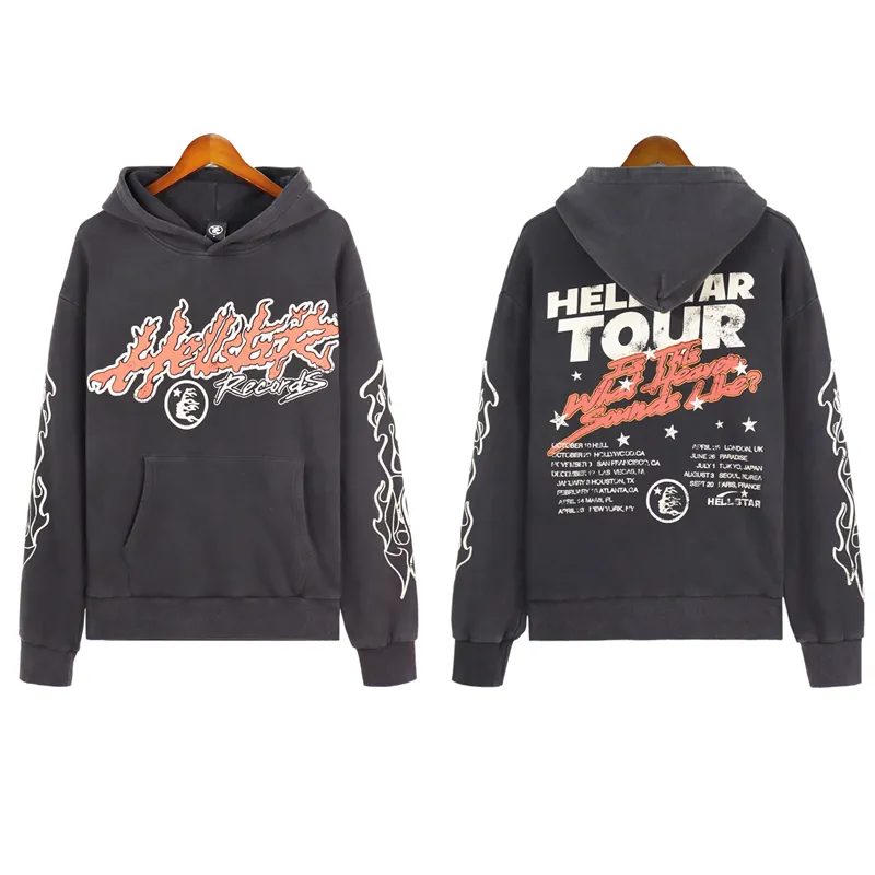 Hellstar Designer Mens Hoodie Flame Letter 인쇄 긴 소매 스웨터 가을 패션 브랜드 풀오버 여성 라운드 넥 탑