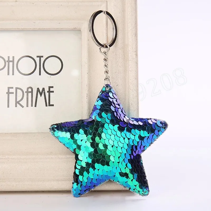 Shiny Sequins Stars-shaped Keychains Cute Colorful Star Pendants Keyrings Fashion Women Bag Hanging Accessories Party Gifts