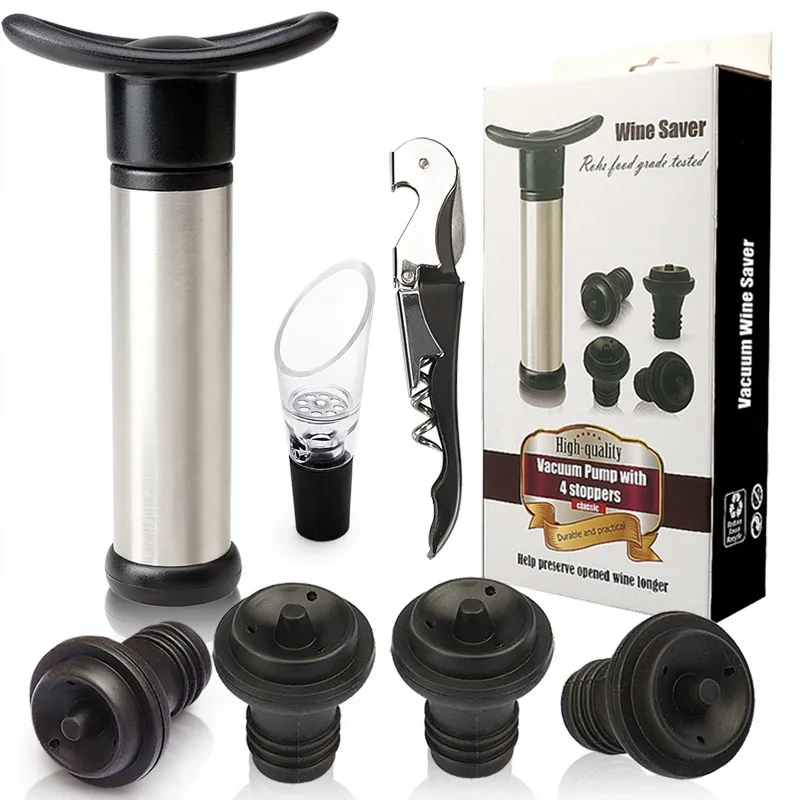 1Set Red Wine Vacuum Suction Fresh-Keeping Plug Bottle Opener Decanter Fresh-Keeping Tool Set