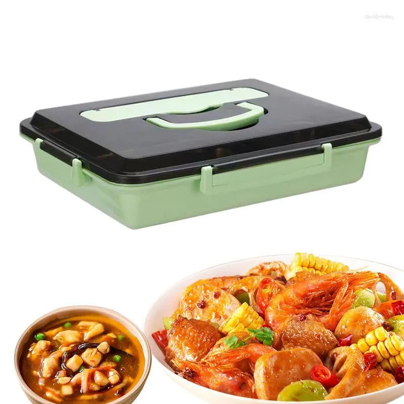 Dinnerware 5 Grids L Lunch Container Stainless Steel Box With Lid Easy Cleaning Leakproof Fruit Handle For Kids Women Men