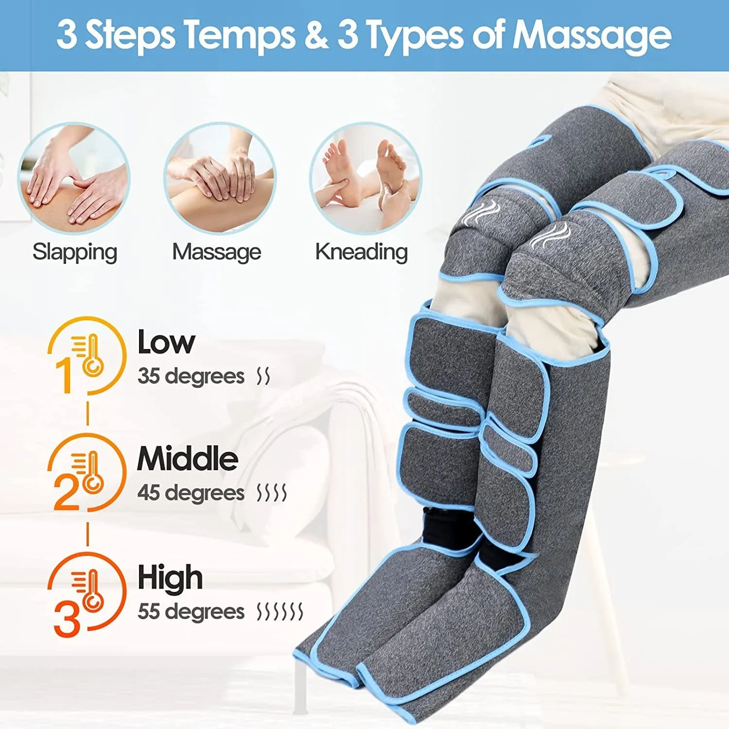 Massageadores de pernas Massageador de compressão de ar aquecido para circulação de coxas de pés e panturrilhas com controlador portátil 6 modos de massageador família 230907