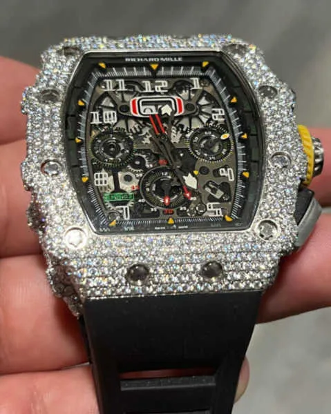 Richarmilles relógios de luxo suíços marca relógios de pulso 17 quilates vvs1 branco moissanite diamante corte redondo automático relógio masculino de luxo hbal