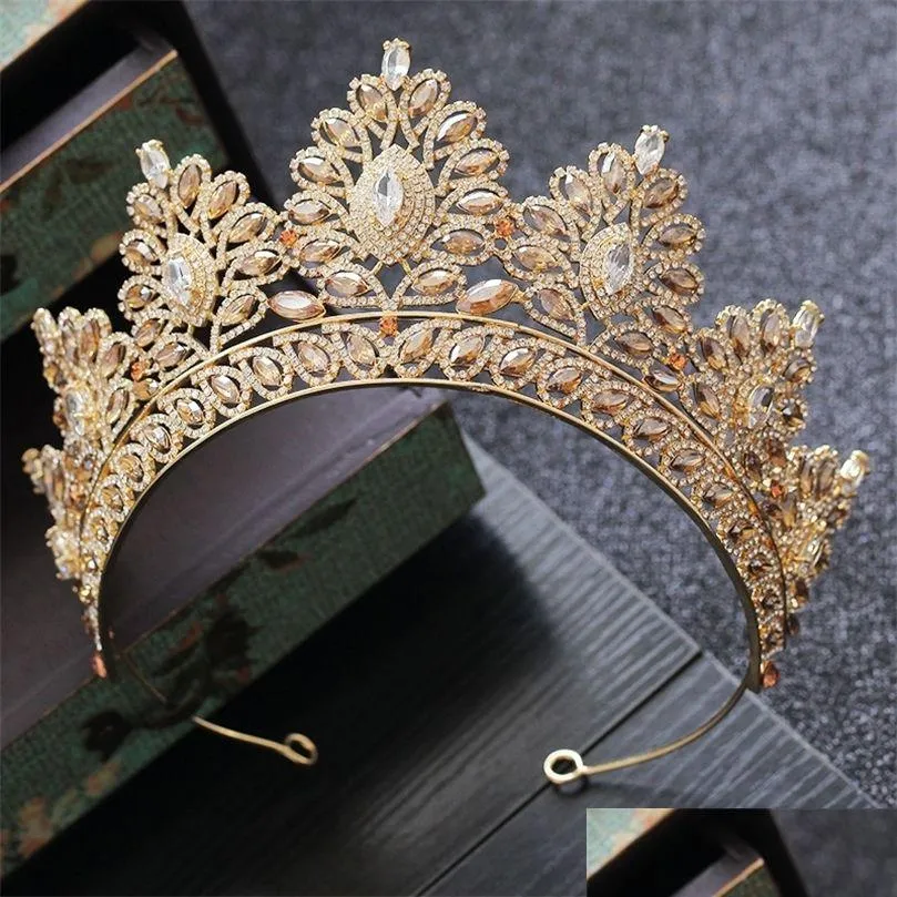 Hår smycken barock vintage guldfärg champagne brud tiaras krona tillbehör kristall tävling drottning diadem 220831 droppleverans h dhot9