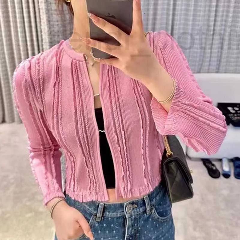 Women's Knits & Tees designer High Edition 23 Early Spring New Sparkling Stars Vertical Lace Slim Fit Sunscreen Coat with Ear Edge Short Knitted Cardigan LZG8