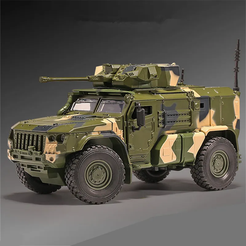Diecast modelo de carro 1/32 liga tigre carro blindado modelo de caminhão diecasts metal veículos offroad modelo militar à prova de explosão modelo de carro crianças brinquedo presente 230908