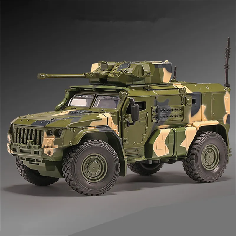 Modellino auto 1/32 Lega Tiger Modello di camion blindato Fonde sotto pressione Metallo Veicoli fuoristrada Modello militare a prova di esplosione Modello di auto Giocattolo per bambini Regalo 230908