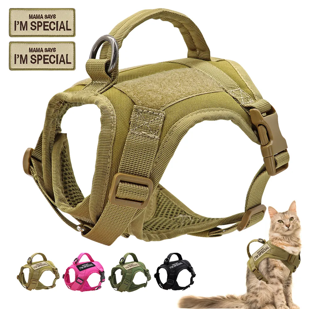 Coleiras de cachorro trelas tático militar gato arnês nylon ajustável filhote de cachorro colete com 2 pcs adesivo adesivo grátis para cães pequenos gatos 230907