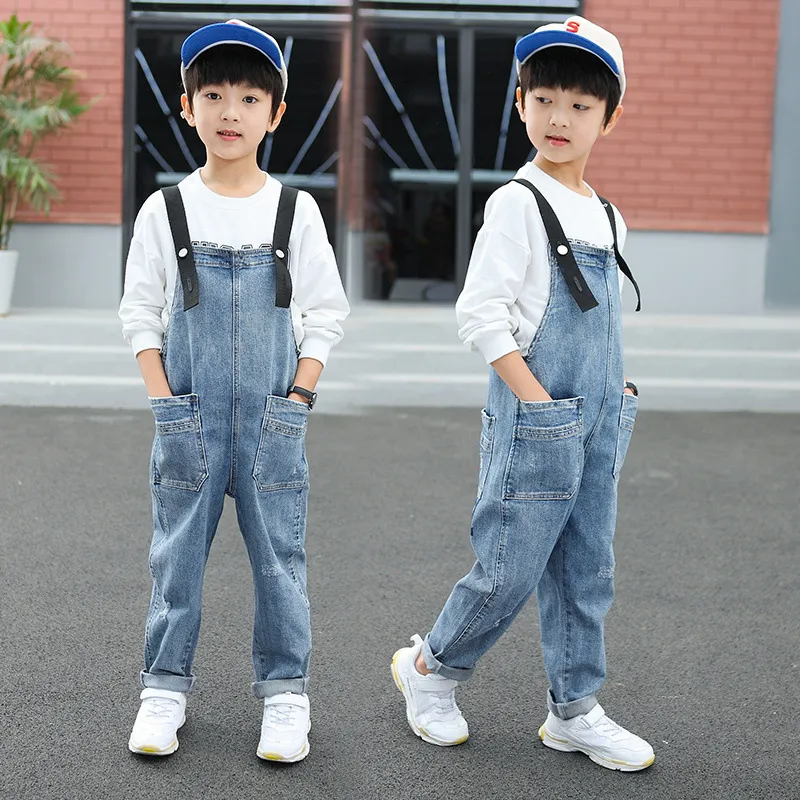Rompers Boys Denim Overalls Spring Summer Children Clothing Casual Kids Suspender Trousers Solid Jumpsuit Teenage Jeans 230907